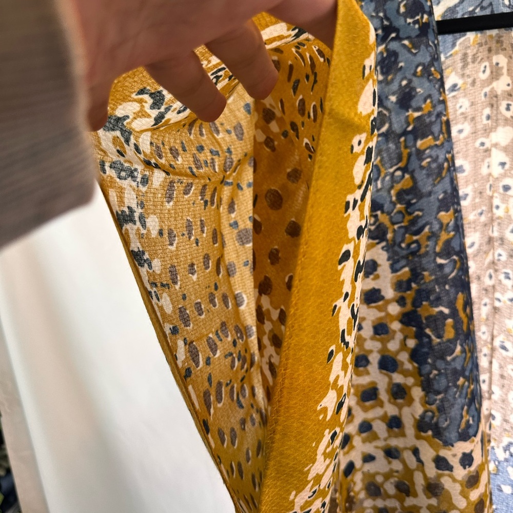 Raj Mustard and White Sheer Printed Kimono - Picture 3 of 7